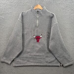 Vintage Chicago Bulls Sweatshirt Mens L Gray 1/4 Zip Basketball 90s Pro Player